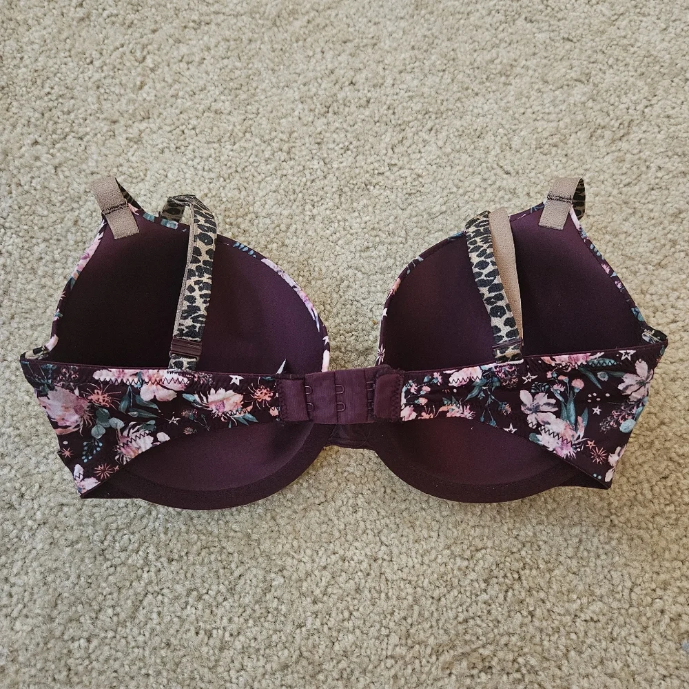 Victoria's Secret Lined Demi Bra Purple Floral Leopard Print Size 32DD